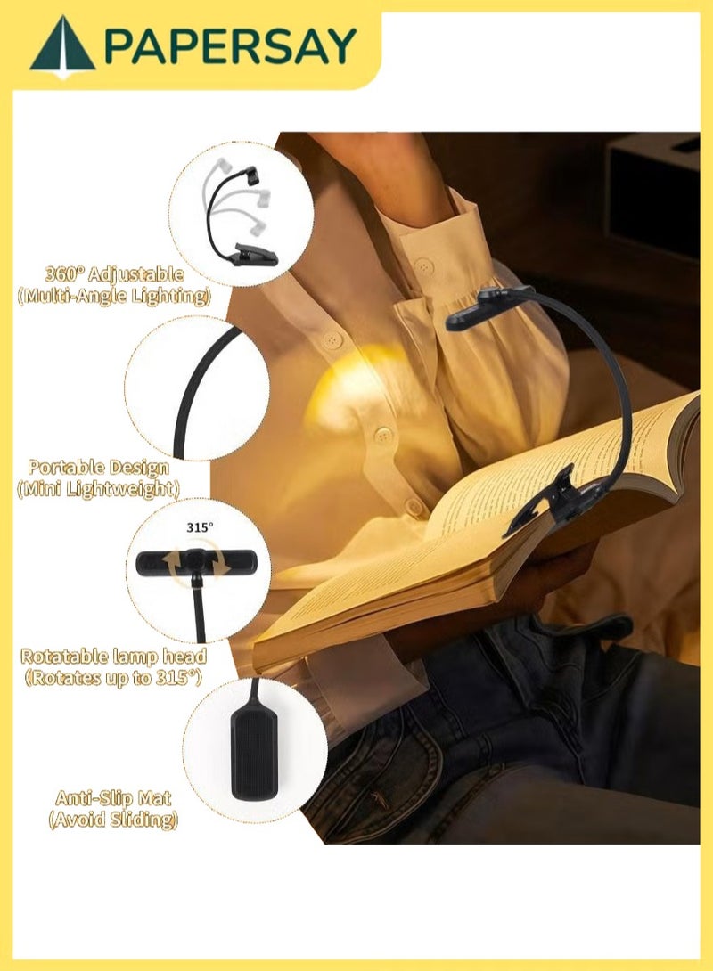 PAPERSAY Rechargeable Book Light for Reading in Bed with 24 LED &Memory Function-Eye Caring 3 Color Temperatures, 5 Brightness Levels, 80 Hrs Runtime Flexible Goose Neck Clip on Light for Book Lovers - Image 3